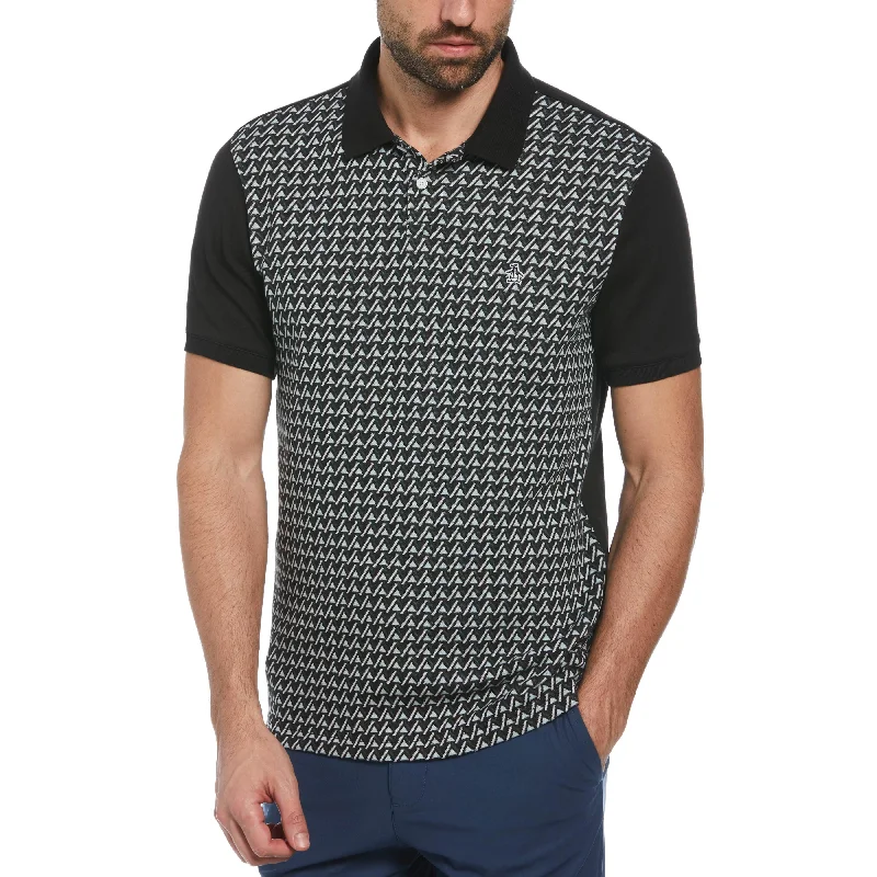 Men's Shirts with Abstract DesignsMountain Print Jacquard Front Polo