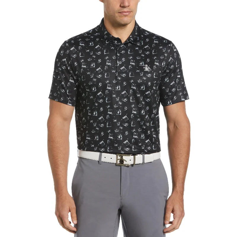 Men's Shirts with Pleated HemlinesRetro Arcade Print Polo