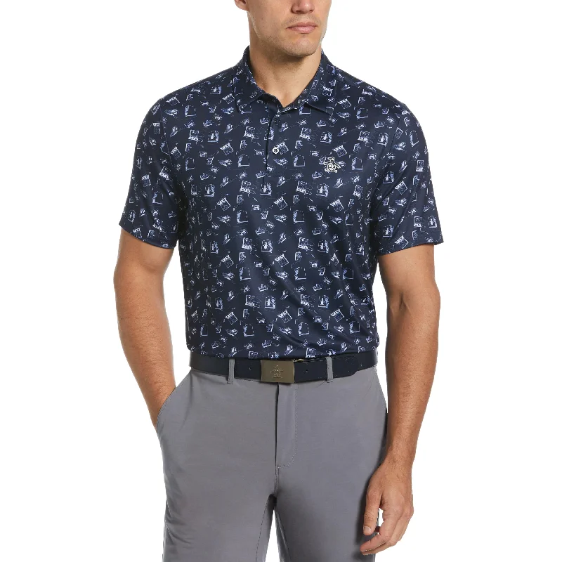 Men's Shirts with Zippered PocketsRetro Arcade Print Polo