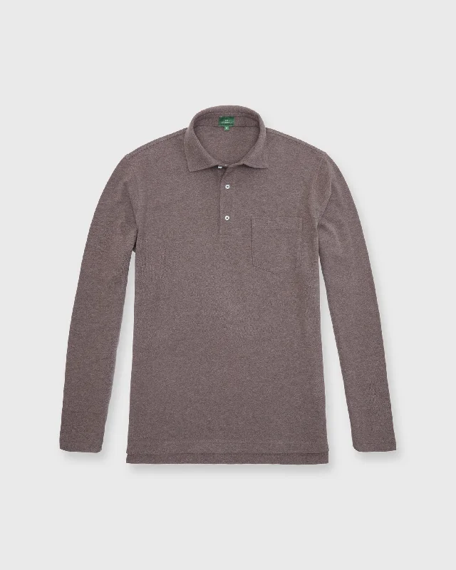 Men's Shirts for HikingLong-Sleeved Polo in Heathered Oat Pima Pique