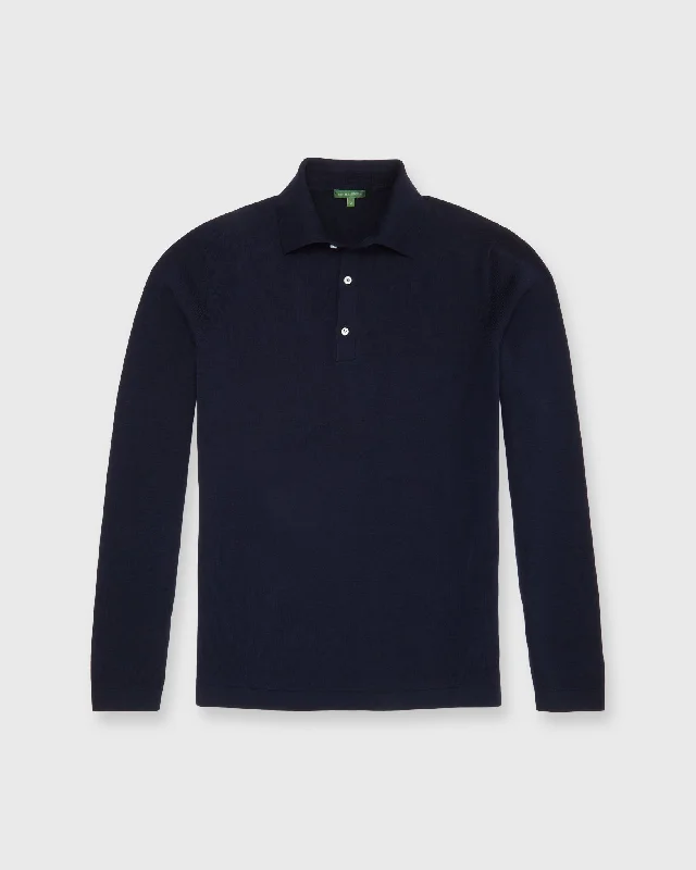 Men's Shirts with Graphic SleevesLong-Sleeved Rally Polo Sweater in Navy Cotton