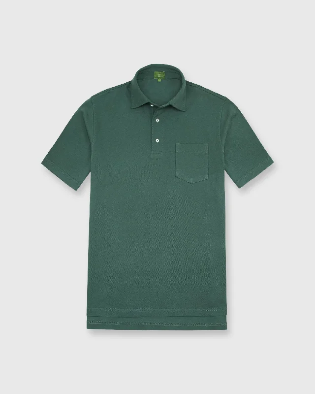 Men's Shirts with Patchwork PatternsShort-Sleeved Polo in Dark Spruce Pima Pique