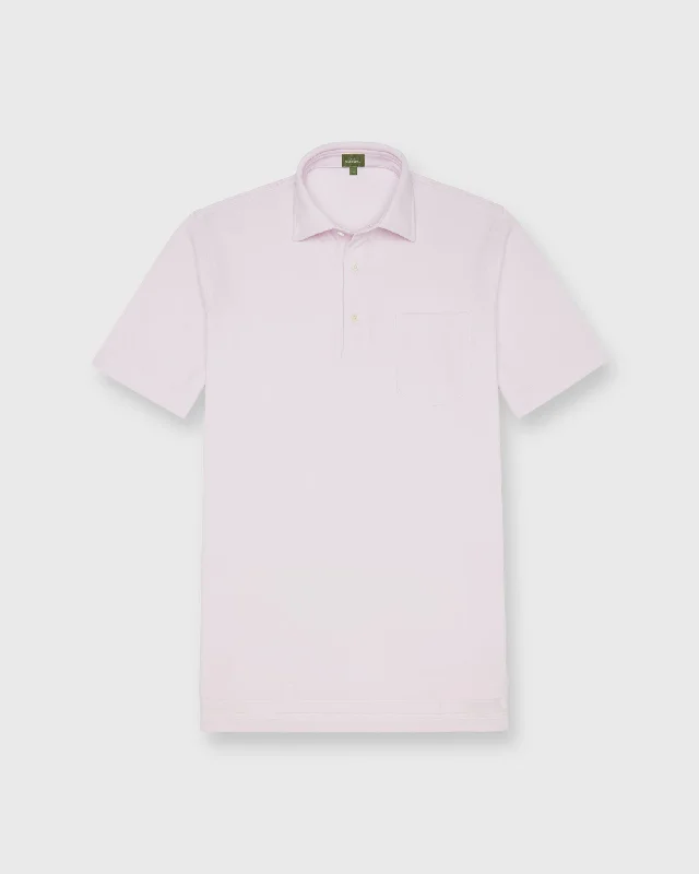 Men's Shirts with Mandarin CollarsShort-Sleeved Polo in Pale Pink Pima Pique