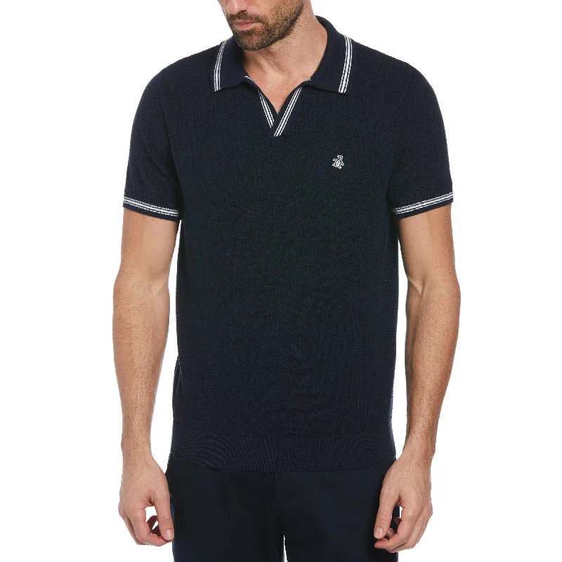 Men's Shirts with UV ProtectionTextured Johnny Collar Sweater Polo