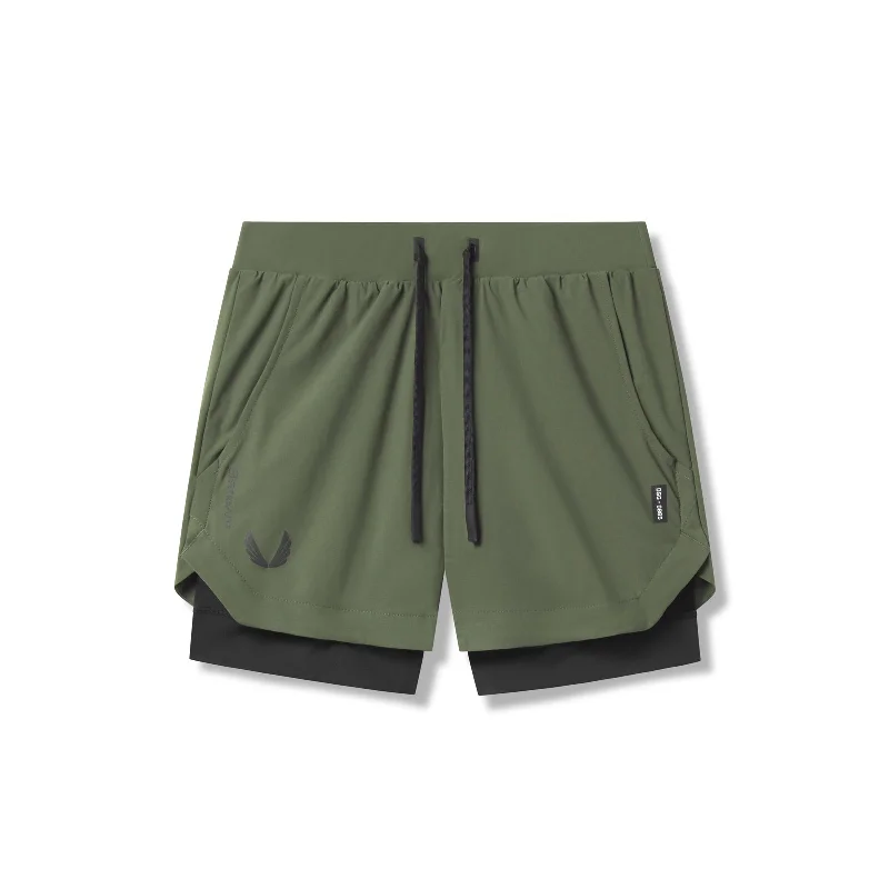 Men's Drawstring Pants for Adjustability0865. Tetra-Lite™ 5" Liner Short - Olive "Wings"/Black