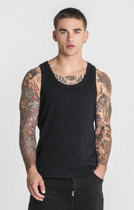 Men's Shirts with Snap ButtonsBlack Ribbed Tanktop