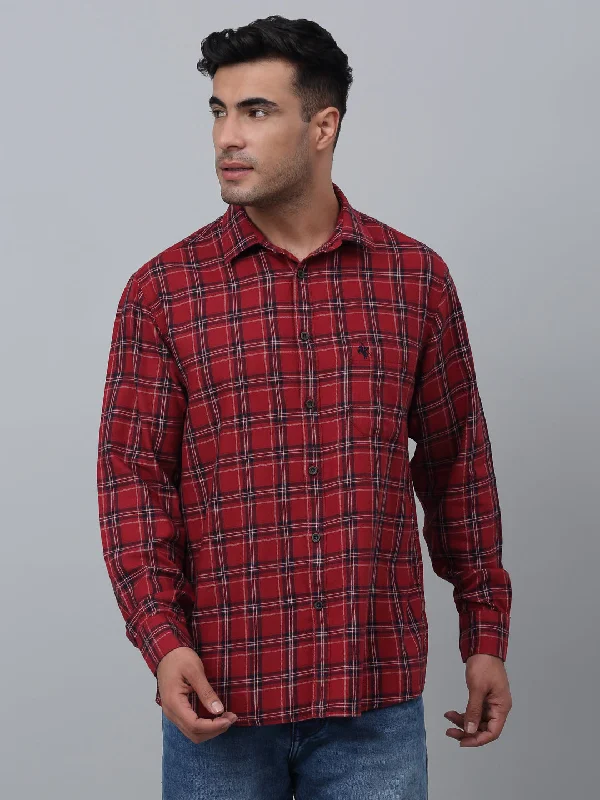 Men's Checked Short-Sleeve Shirts for Summer FunMen's Red  Casual Big Checks Full Sleeve Shirt