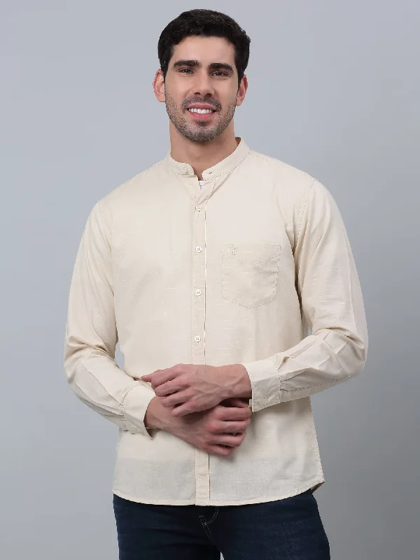 Men's Easy-Care Shirts for Busy LifestylesMen's Beige Casual Plain Full Sleeve Shirt