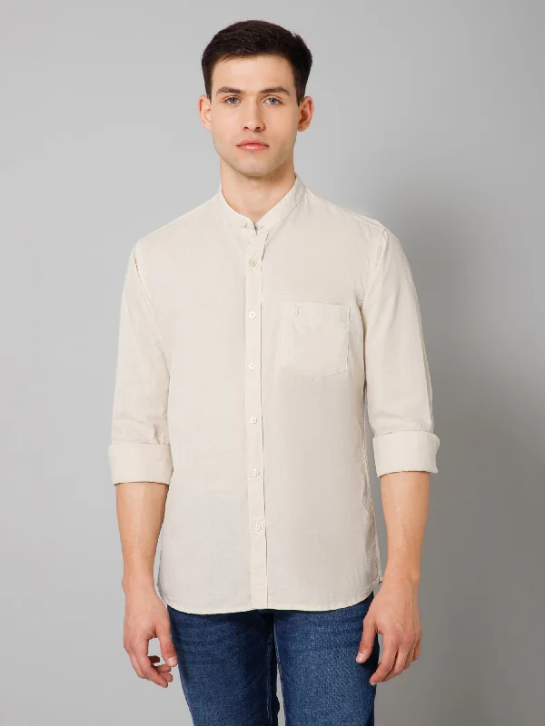 Men's Short-Sleeve Shirts for Warm WeatherMen's Offwhite Casual Plain Full Sleeve Shirt