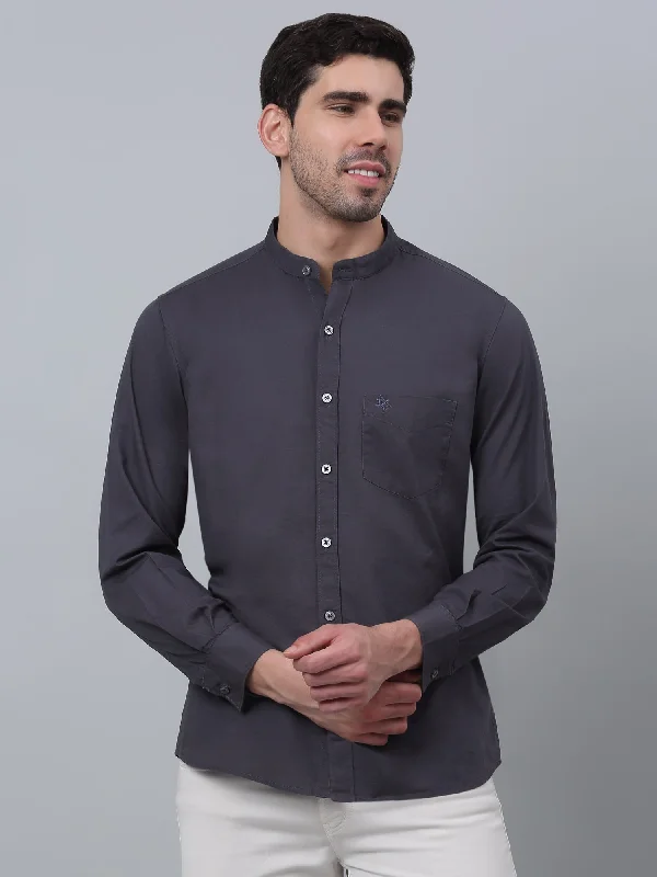 Men's Skinny-Fit Shirts for a Trendy LookMen's Dark Grey Casual Plain Full Sleeve Shirt