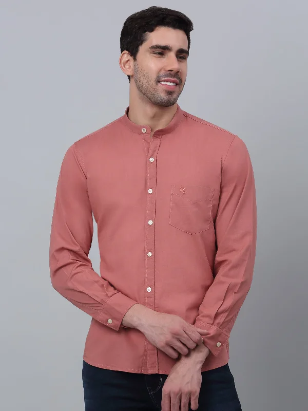 Men's Color-Blocking Shirts for a Statement LookMen's Dark Peach Casual Plain Full Sleeve Shirt