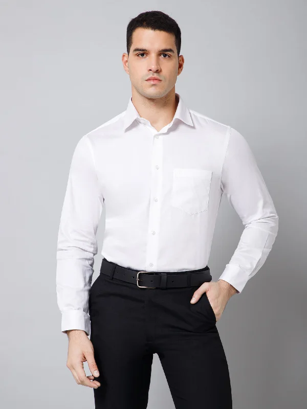 Men's Solid-Color Button-Down Shirts for VersatilityMen's White Party Plain Full Sleeve Shirt