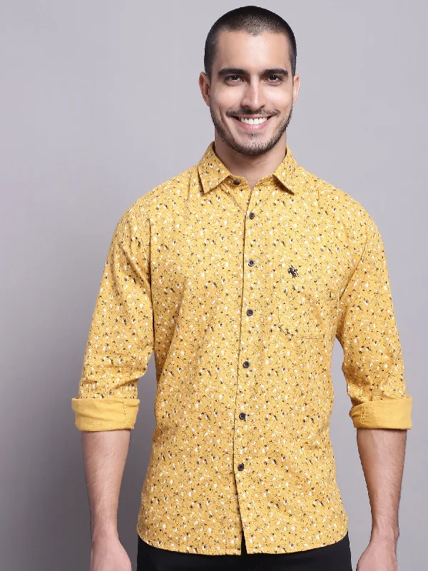 Men's Iron-Free Shirts for Wrinkle-Resistant WearMen's Mustard Casual Abstract Print Full Sleeve Shirt