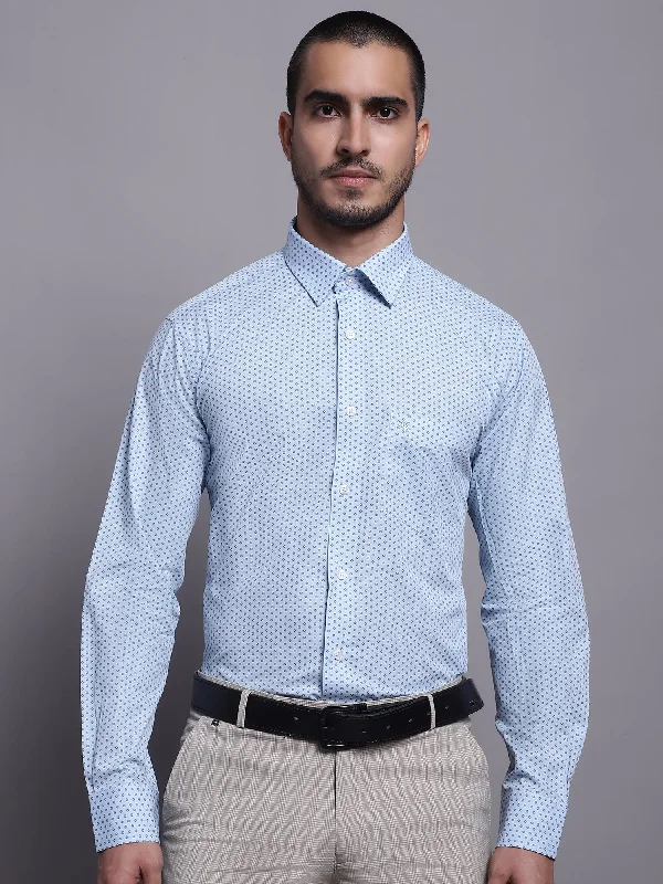 Men's Minimalist Shirts for a Clean LookMen's Light Blue Formal Geometric Ditsy print Full Sleeve Shirt