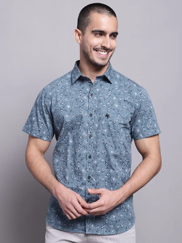 Men's Breathable Shirts for Warm ClimatesMen's Mid Grey Casual Floral Print Half Sleeve Shirt