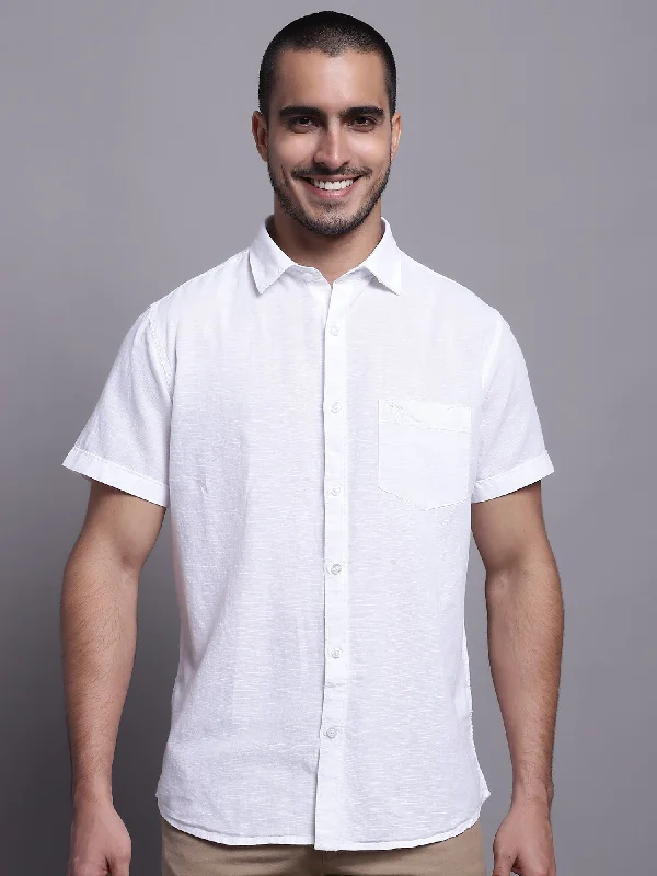 Men's Slim-Fit Shirts for a Flattering ShapeMen's White Casual Plain Half Sleeve Shirt