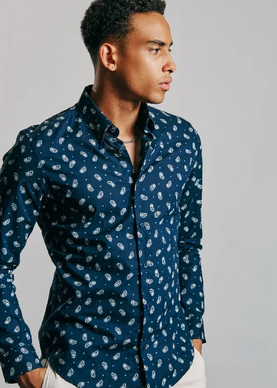 Men's Organic Cotton Shirts for Eco-ConsciousnessMicro Paisley Print Shirt - Dark Navy