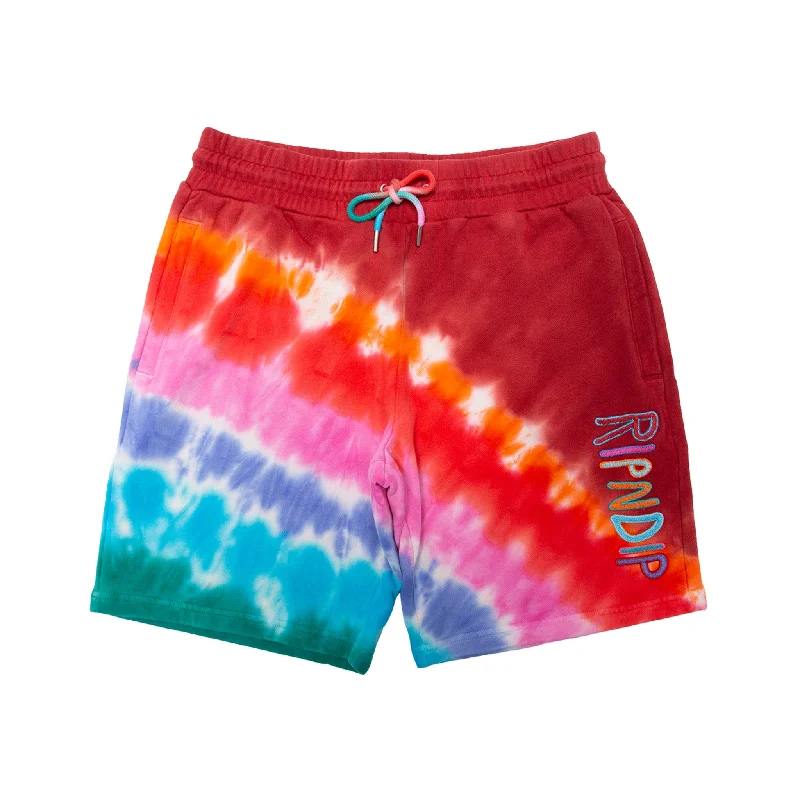 Men's Pants with Faux Leather PatchesOG Prisma Embroidered Sweatshorts (Red Tie Dye)