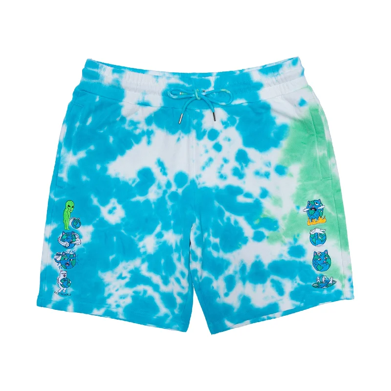 Men's Running Pants for ExerciseSave the World Sweatshorts (Aqua/Green Tie Dye)