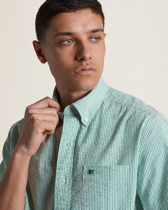 Men's Spread-Collar Shirts for a Bold StatementSeersucker Bengal Stripe Shirt - Green