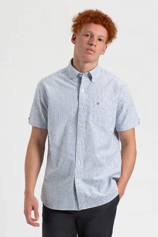 Men's Affordable Shirts for Budget-Friendly StyleShort Sleeve Brighton Oxford Organic Shirt - Indigo Bengal Stripe