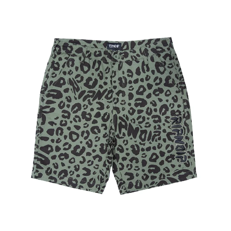 Men's Pants with Contrast WaistbandsSpotted Cotton Twill Shorts (Olive)