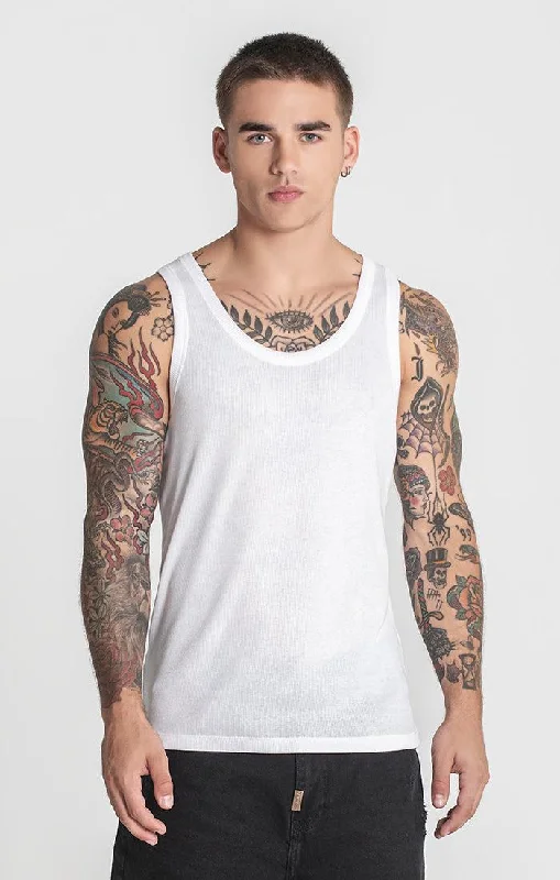 Men's Shirts with Hook-and-Loop ClosuresWhite Ribbed Tanktop