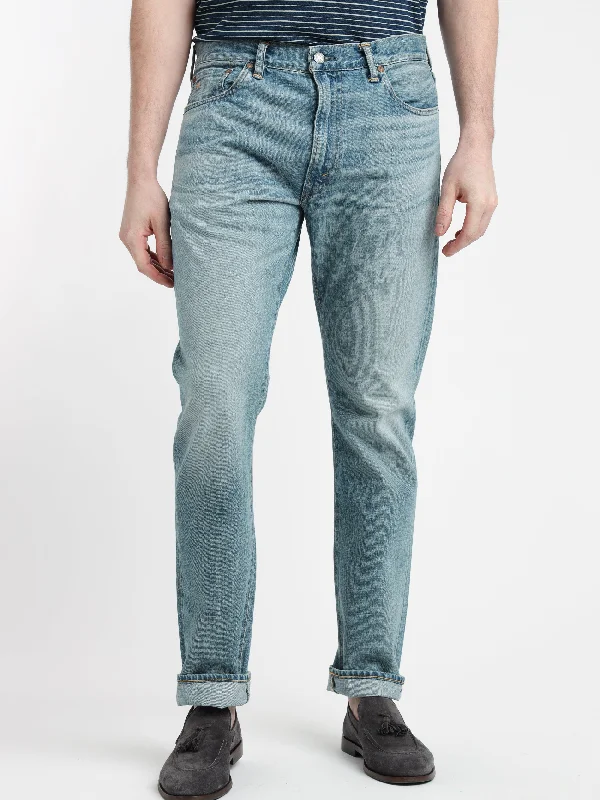 Men's Jeans with a Destroyed LookBlue High Slim Fit Lawton Selvedge Jean