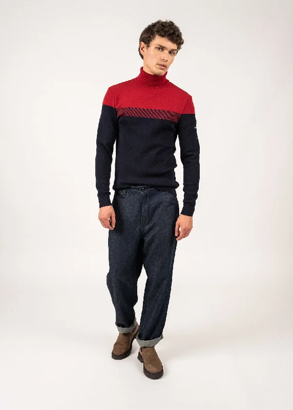 Men's Shirts with Contrast StitchingBretagne Roulé sailor jumper - turtleneck, in wool (MARINE/PERSAN)