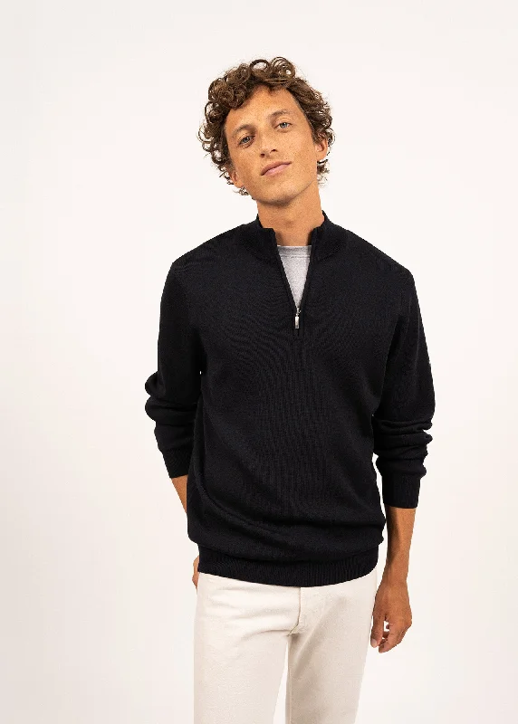 Men's Shirts with Cowl NecksCrossley jumper - with zipped high-neck, in soft wool (NAVY/GRIS)