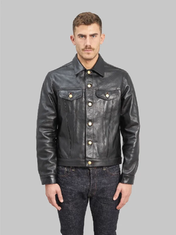 Men's Coats with Convertible CollarsDouble Helix Western Pioneer Black Tea Core Horsehide Jacket