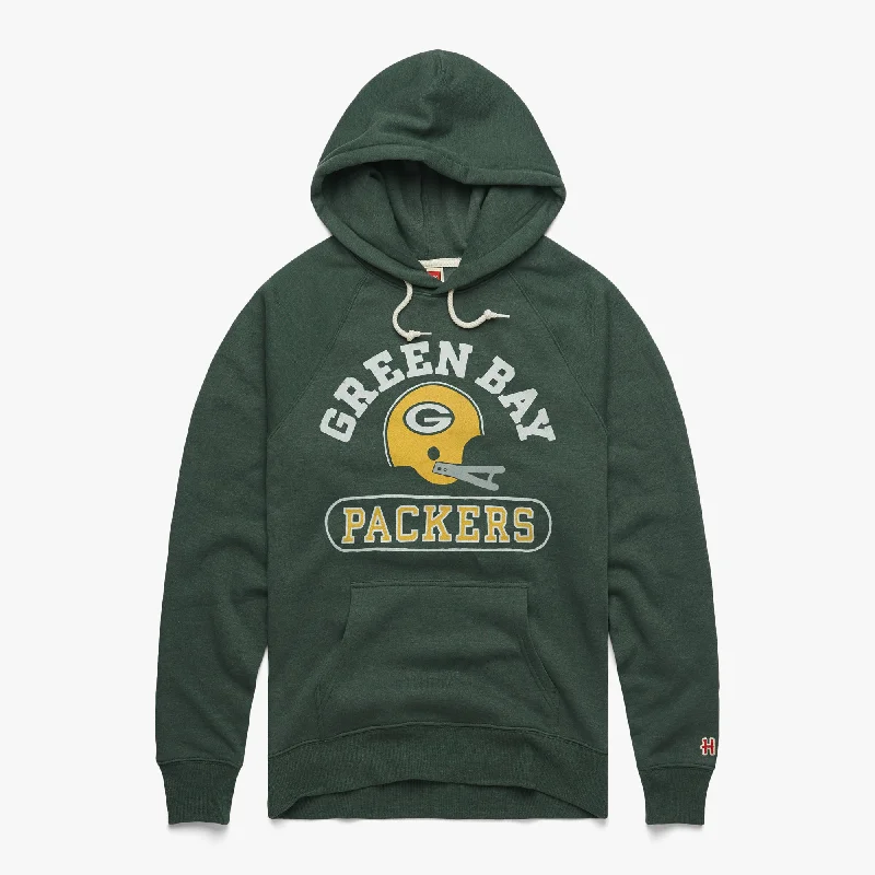 Men's Hoodies with High-Low HemlinesGreen Bay Packers Throwback Helmet Hoodie