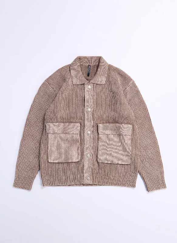 Men's Shirts with TiesHeavy Washed Knitted Worker Jacket