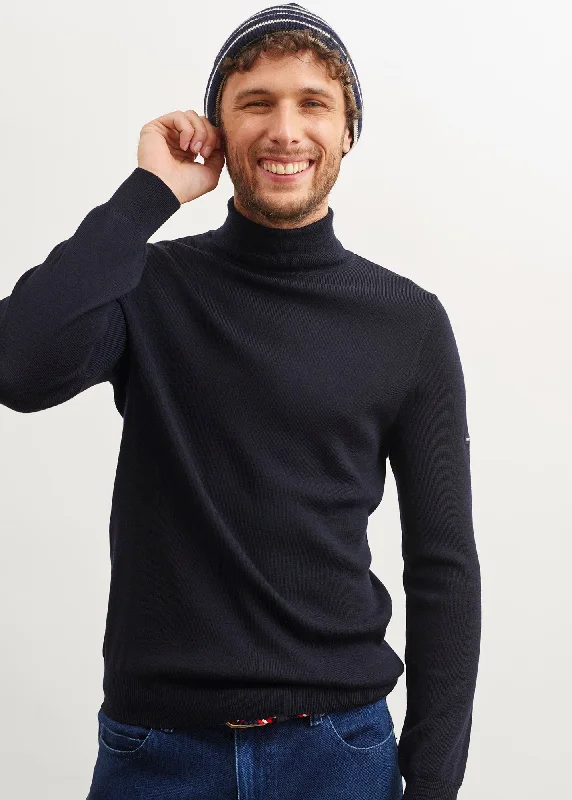 Men's Shirts with Appliquéd SleevesLery jumper - high neck, in plain wool (NAVY)