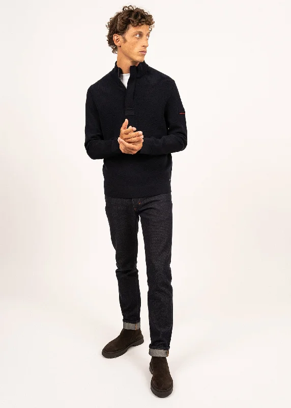 Men's Shirts with Hidden ButtonsLoup de mer jumper - with zipped high neck, in soft wool (NAVY)