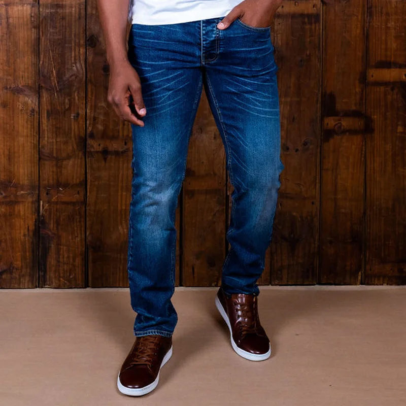 Men's Jeans with RipsMadikwe Muscular Slim Denim Indigo Light Wash