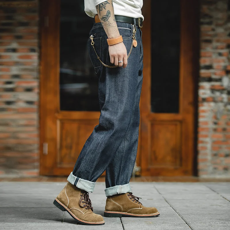 Trendy Men's Jeans#MD-TSW2107021# 日系復古棉籽殼米白色休閒牛仔褲