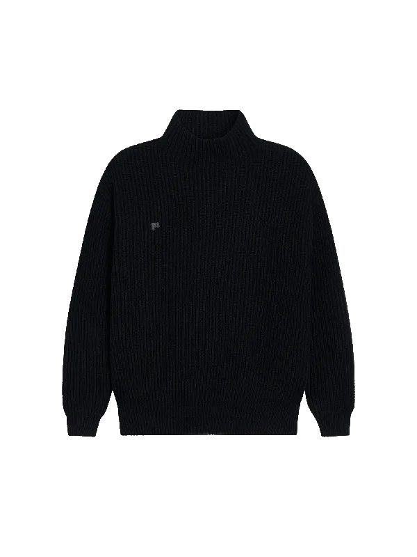 Men's Coats with Modern CutsMens Recycled Cashmere Funnel-Neck Sweater—black