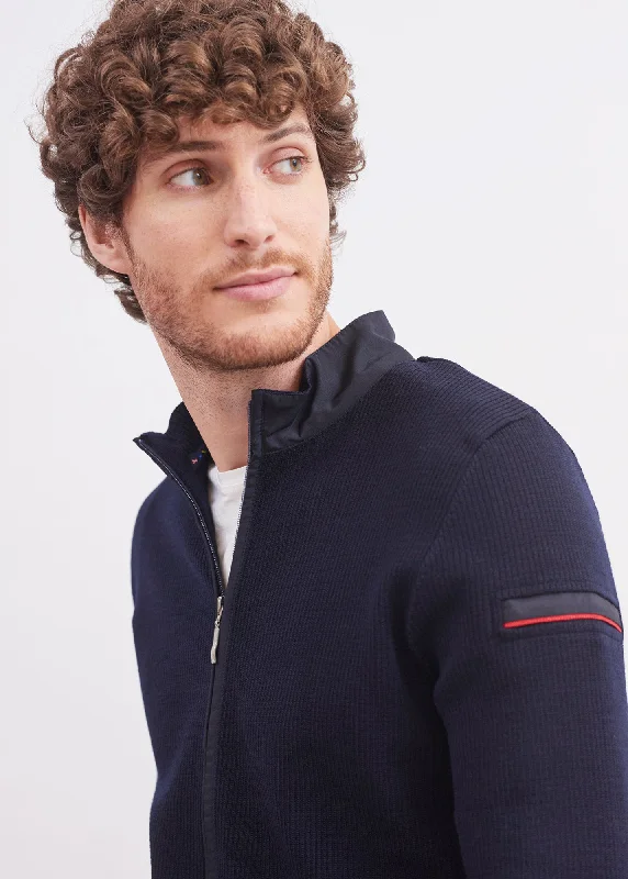 Men's Shirts with Lace-Up HemlinesNavigateur zipped cardigan - in soft wool (NAVY)