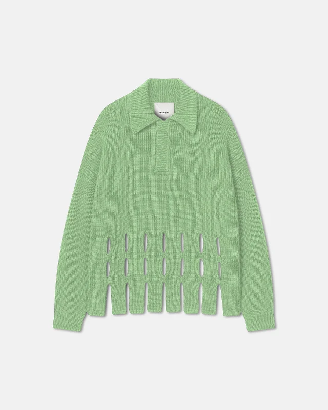 Breathable Men's Mesh TopsThiago - Cut-Out Cashmere-Blend Polo-Neck Sweater - Pale Green