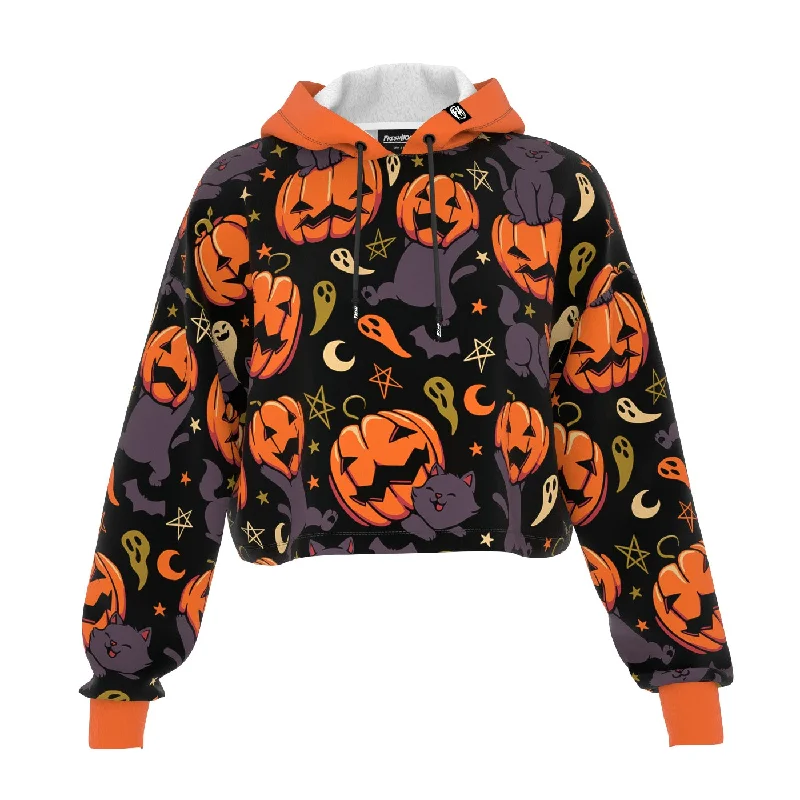 Men's Hoodies with Relaxed FitsPumpkin Field Cat Cropped Hoodie