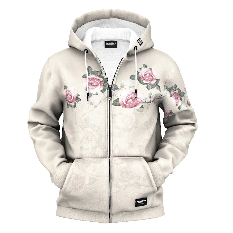 Men's Hoodies with Reinforced HemsRetro Roses Zip Up Hoodie