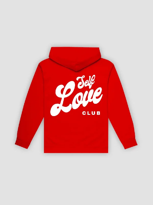 Men's Hoodies with Contrast Fabric PanelsSelf Love Club Hoodie - Red