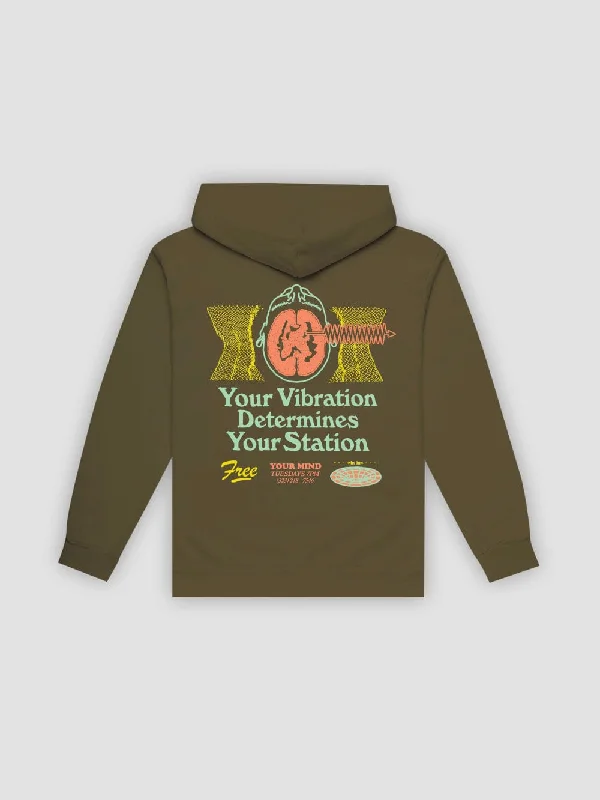 Men's Hoodies with Vintage StyleVibrations Hoodie - Military Green