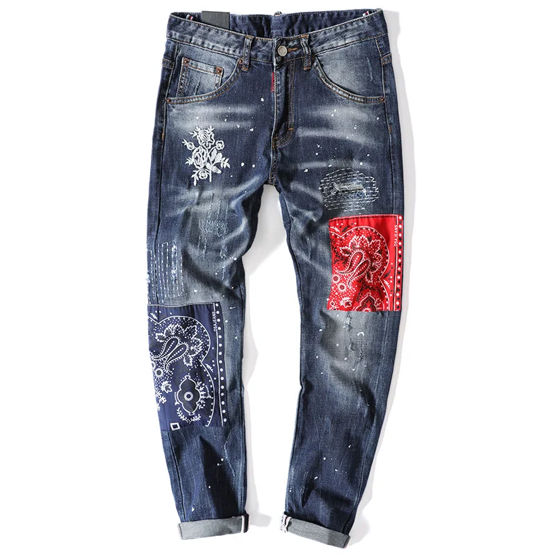 Men's Jeans with Embroidered Logos#YD-NA77520# 潮品牛仔褲