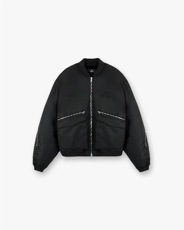 Men's Coats with Hand WarmersZip Back Bomber Jacket - Jet Black