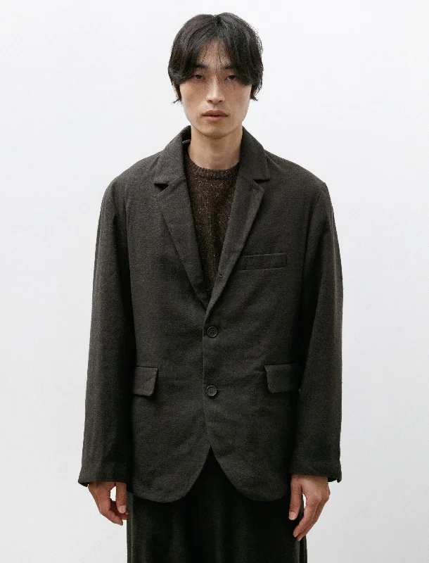 Men's Coats with Embroidered DetailsThree Button Jacket Wool Linen Silk Twill Loden