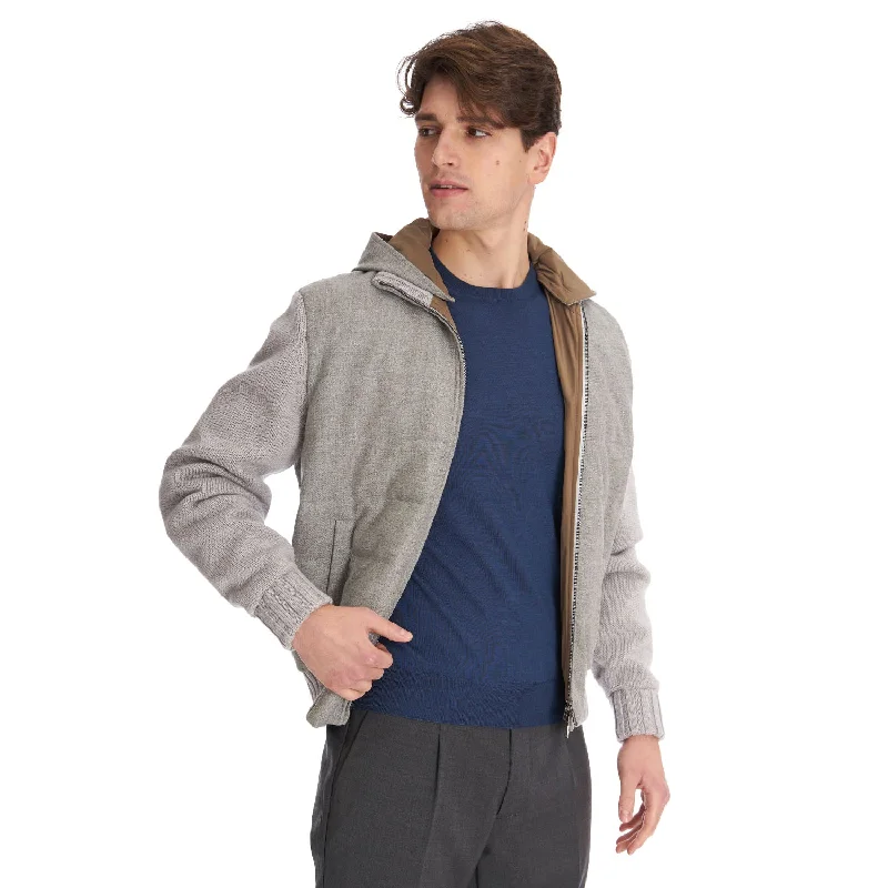 Designer Men's OvercoatsGRAY WOOL TRICOT KNITTED BOMBER JACKET