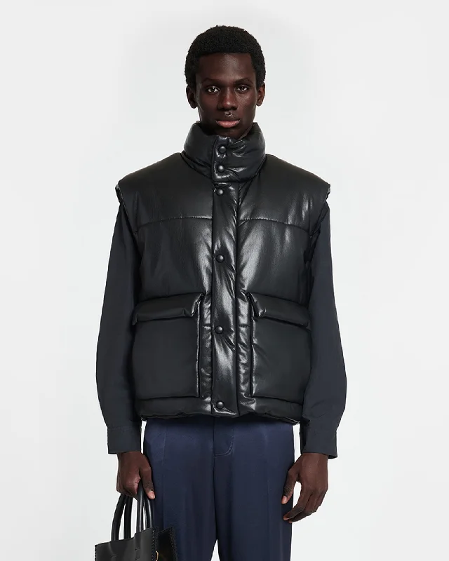 Men's Coats with Multi-Pocket DesignJovan - Okobor™ Alt-Leather Gilet - Black