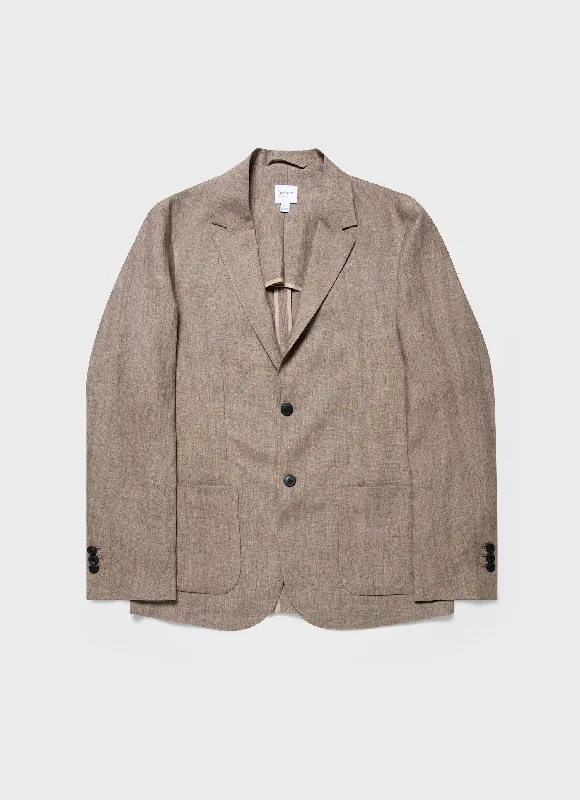 Men's Coats for HikingMen's Linen Unstructured Blazer in Dark Sand